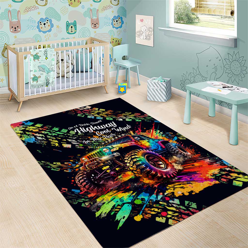 Jeep Dark Desert Highway Area Rug Neon Graffiti Off Road Illustration Style TS04