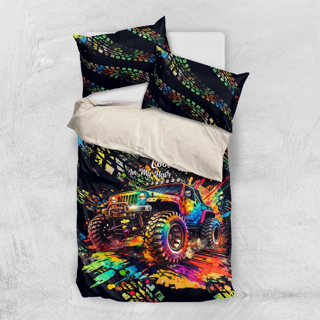 Jeep Dark Desert Highway Bedding Set Neon Graffiti Off Road Illustration Style