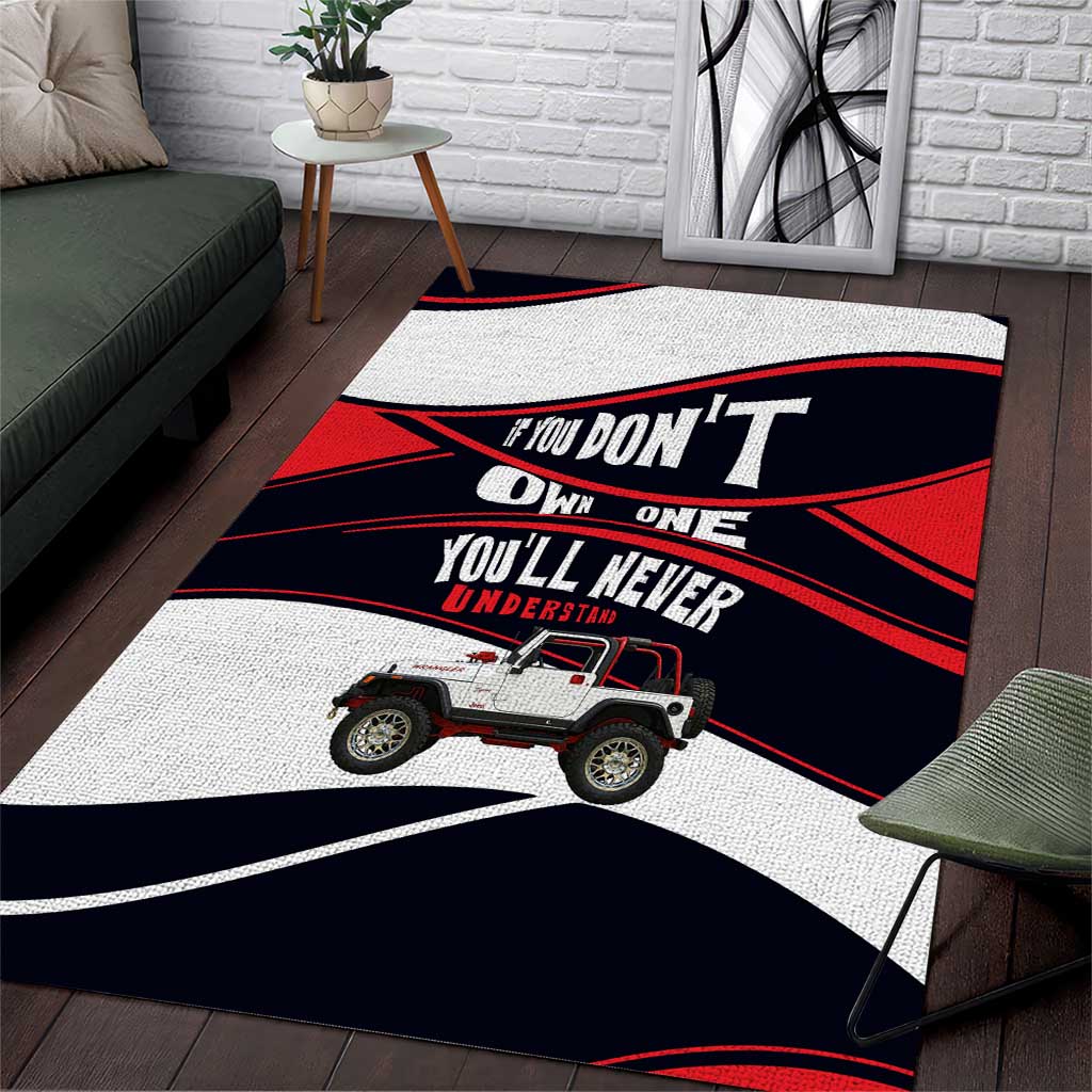 Jeep Wrangler Off Road Lifestyle Quote Area Rug Bold Racing Stripe Graphic Illustration TS04
