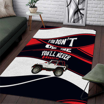 Jeep Wrangler Off Road Lifestyle Quote Area Rug Bold Racing Stripe Graphic Illustration TS04