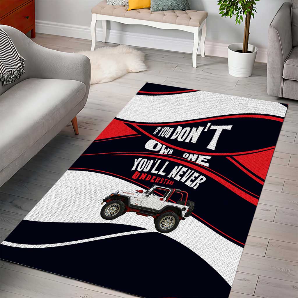 Jeep Wrangler Off Road Lifestyle Quote Area Rug Bold Racing Stripe Graphic Illustration TS04