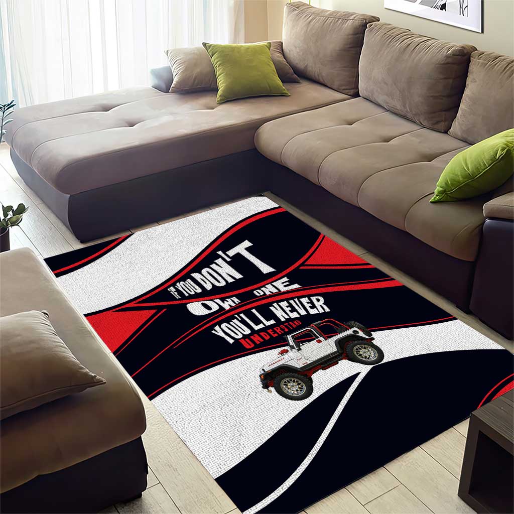 Jeep Wrangler Off Road Lifestyle Quote Area Rug Bold Racing Stripe Graphic Illustration TS04