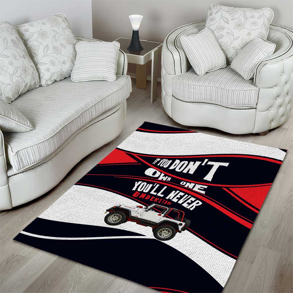 Jeep Wrangler Off Road Lifestyle Quote Area Rug Bold Racing Stripe Graphic Illustration TS04
