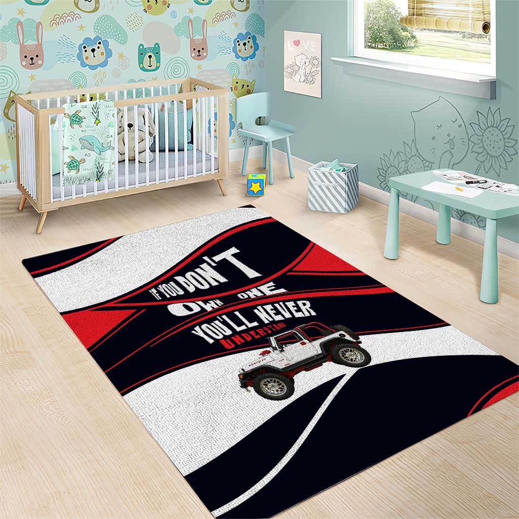 Jeep Wrangler Off Road Lifestyle Quote Area Rug Bold Racing Stripe Graphic Illustration TS04