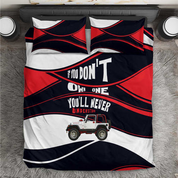 Jeep Wrangler Off Road Lifestyle Quote Bedding Set Bold Racing Stripe Graphic Illustration