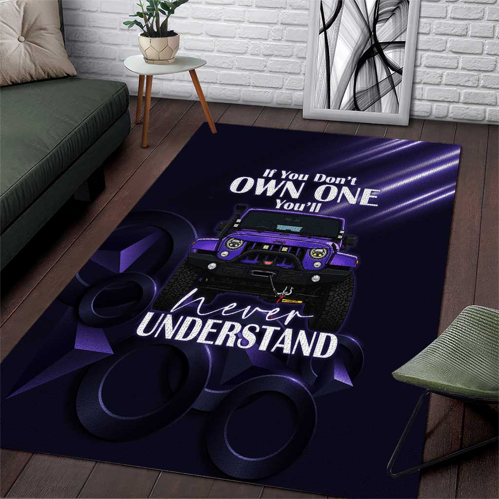Jeep Wrangler Off Road Quote Area Rug Neon Purple Gradient Automotive Illustration TS04
