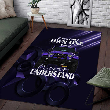 Jeep Wrangler Off Road Quote Area Rug Neon Purple Gradient Automotive Illustration TS04