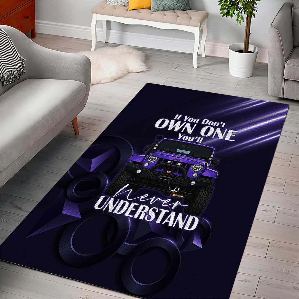 Jeep Wrangler Off Road Quote Area Rug Neon Purple Gradient Automotive Illustration TS04