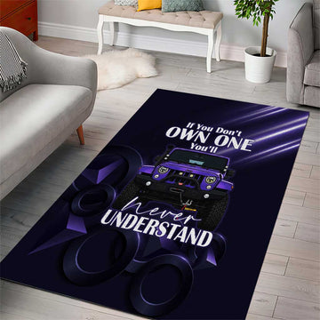 Jeep Wrangler Off Road Quote Area Rug Neon Purple Gradient Automotive Illustration TS04