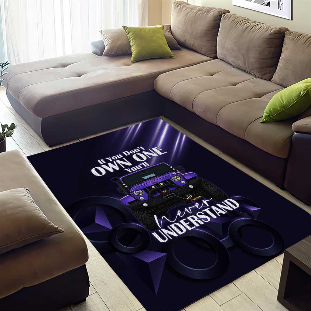 Jeep Wrangler Off Road Quote Area Rug Neon Purple Gradient Automotive Illustration TS04