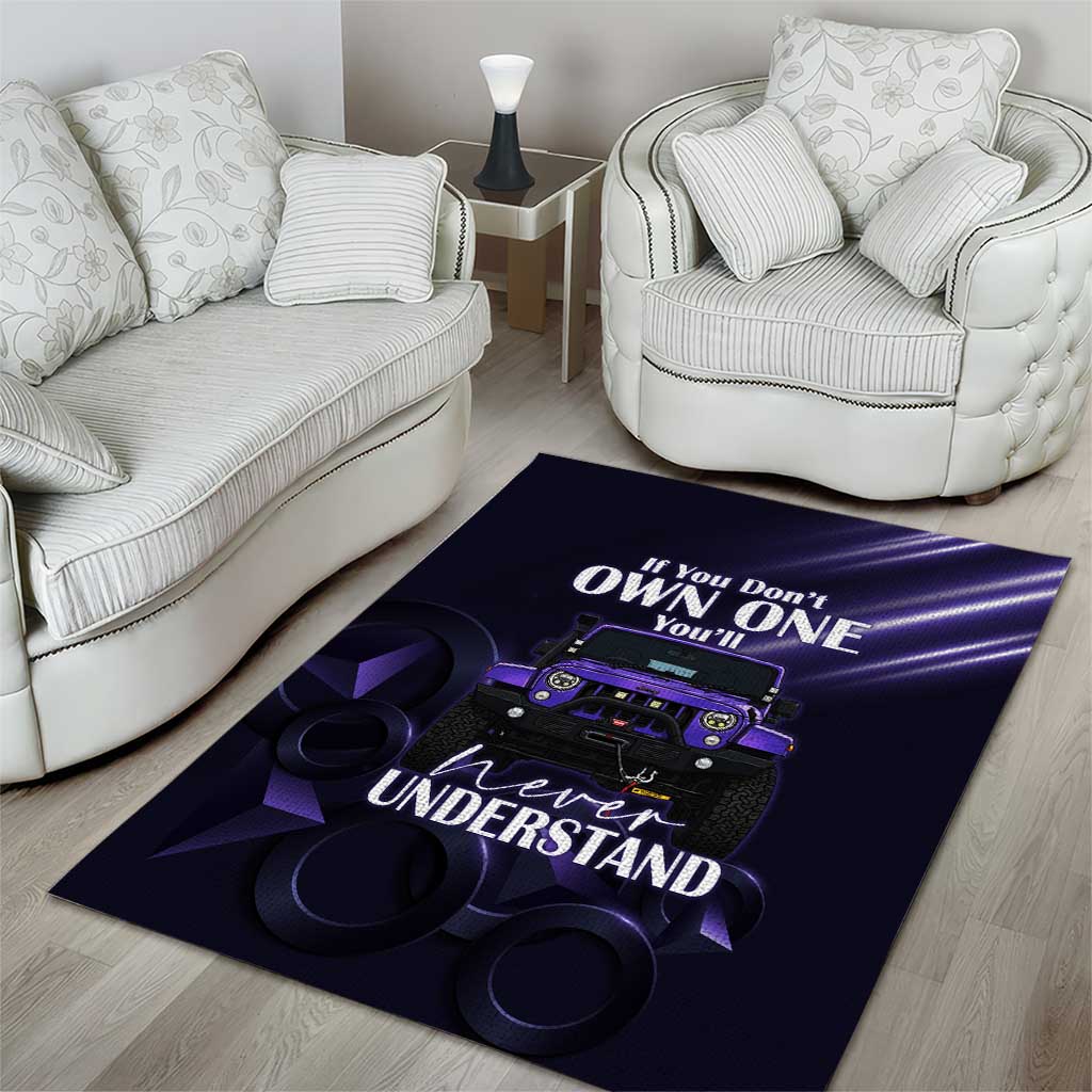 Jeep Wrangler Off Road Quote Area Rug Neon Purple Gradient Automotive Illustration TS04