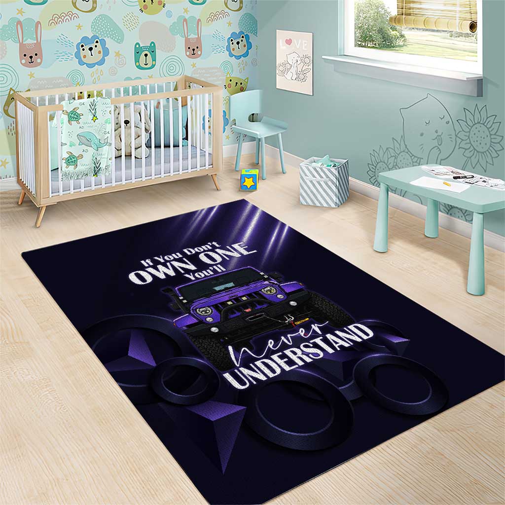 Jeep Wrangler Off Road Quote Area Rug Neon Purple Gradient Automotive Illustration TS04