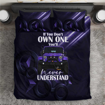 Jeep Wrangler Off Road Quote Bedding Set Neon Purple Gradient Automotive Illustration