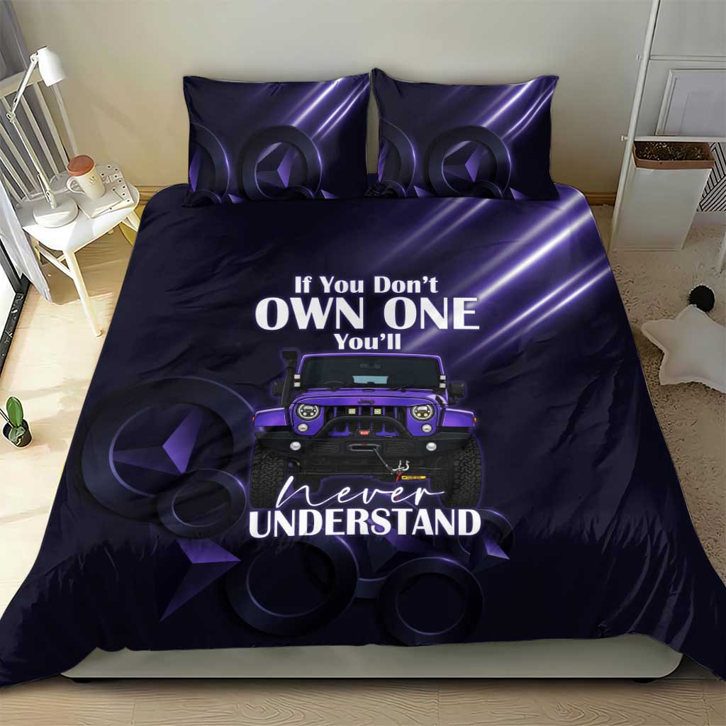 Jeep Wrangler Off Road Quote Bedding Set Neon Purple Gradient Automotive Illustration
