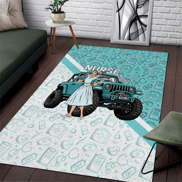 Jeep Nurse Area Rug Vintage Retro Pinup Art Style With Healthcare Icons TS04
