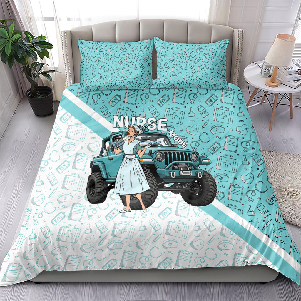 Jeep Nurse Bedding Set Vintage Retro Pinup Art Style With Healthcare Icons