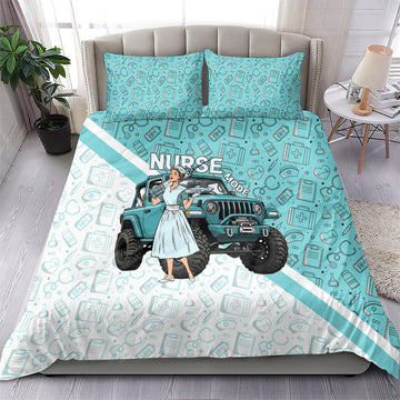 Jeep Nurse Bedding Set Vintage Retro Pinup Art Style With Healthcare Icons