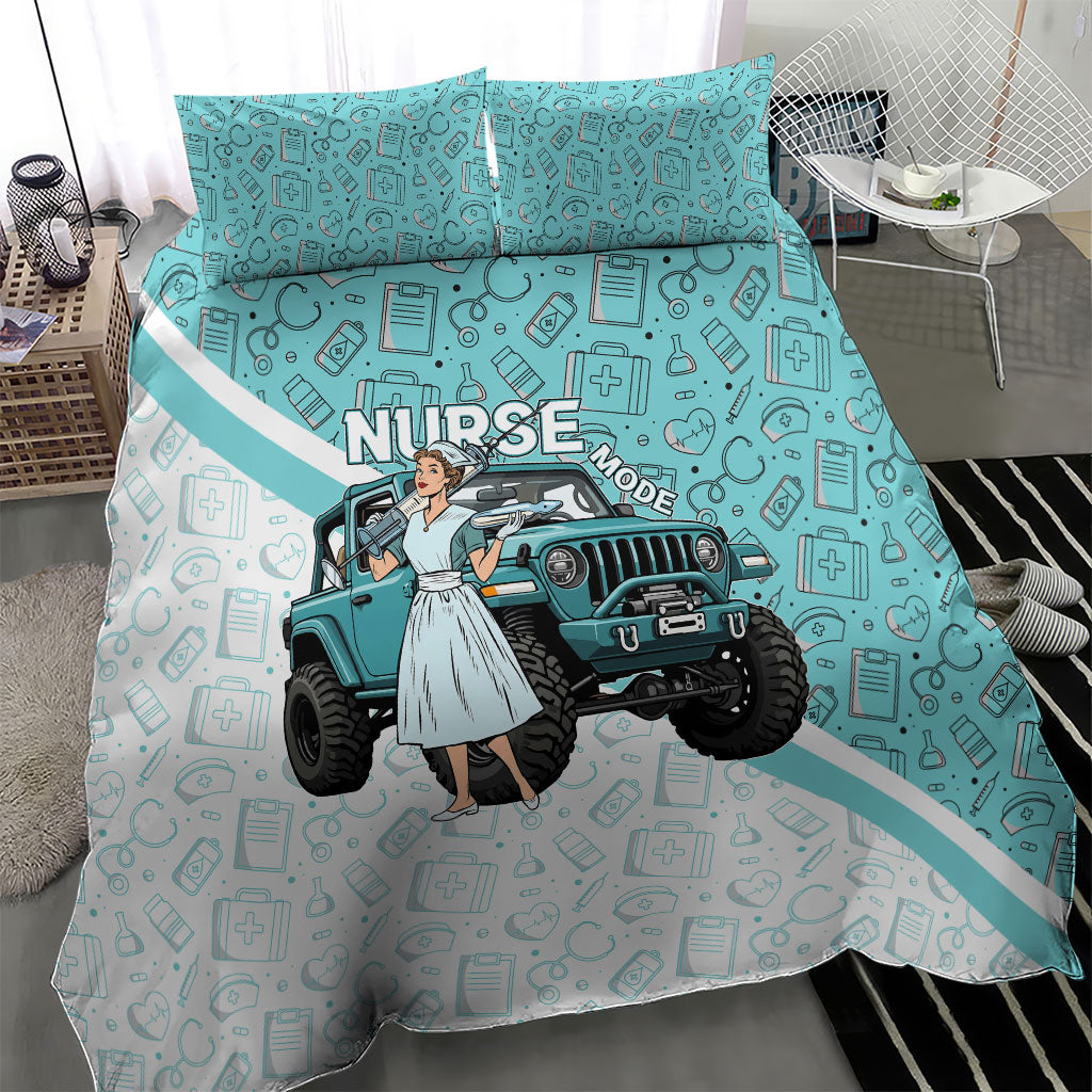 Jeep Nurse Bedding Set Vintage Retro Pinup Art Style With Healthcare Icons
