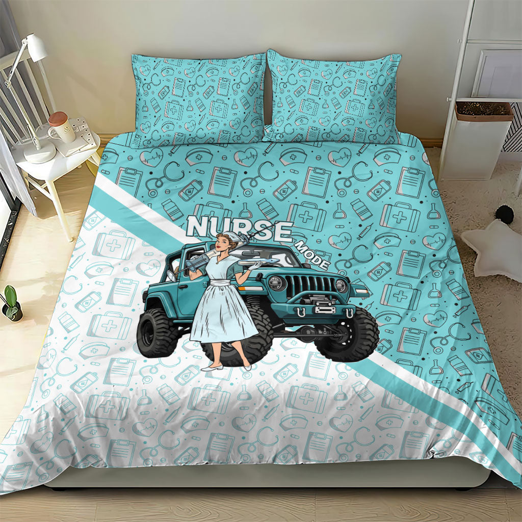Jeep Nurse Bedding Set Vintage Retro Pinup Art Style With Healthcare Icons