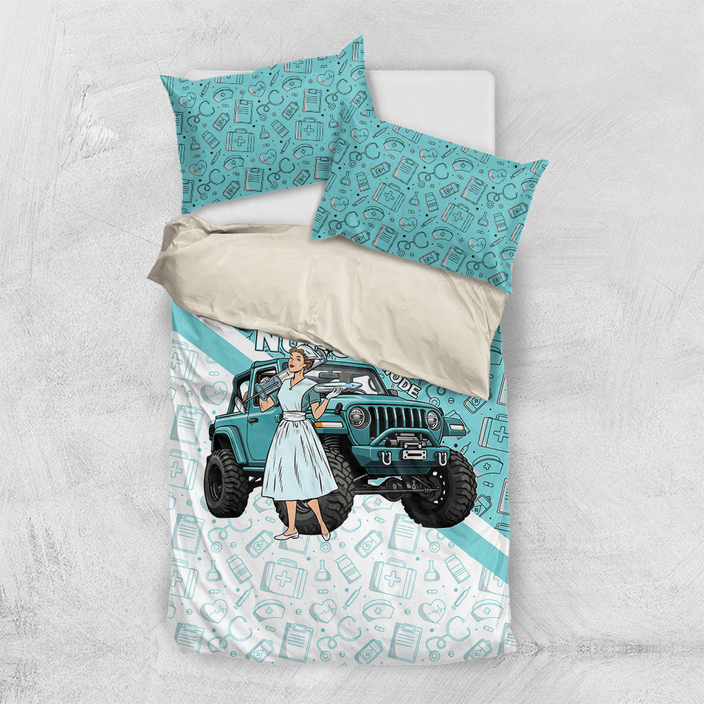 Jeep Nurse Bedding Set Vintage Retro Pinup Art Style With Healthcare Icons