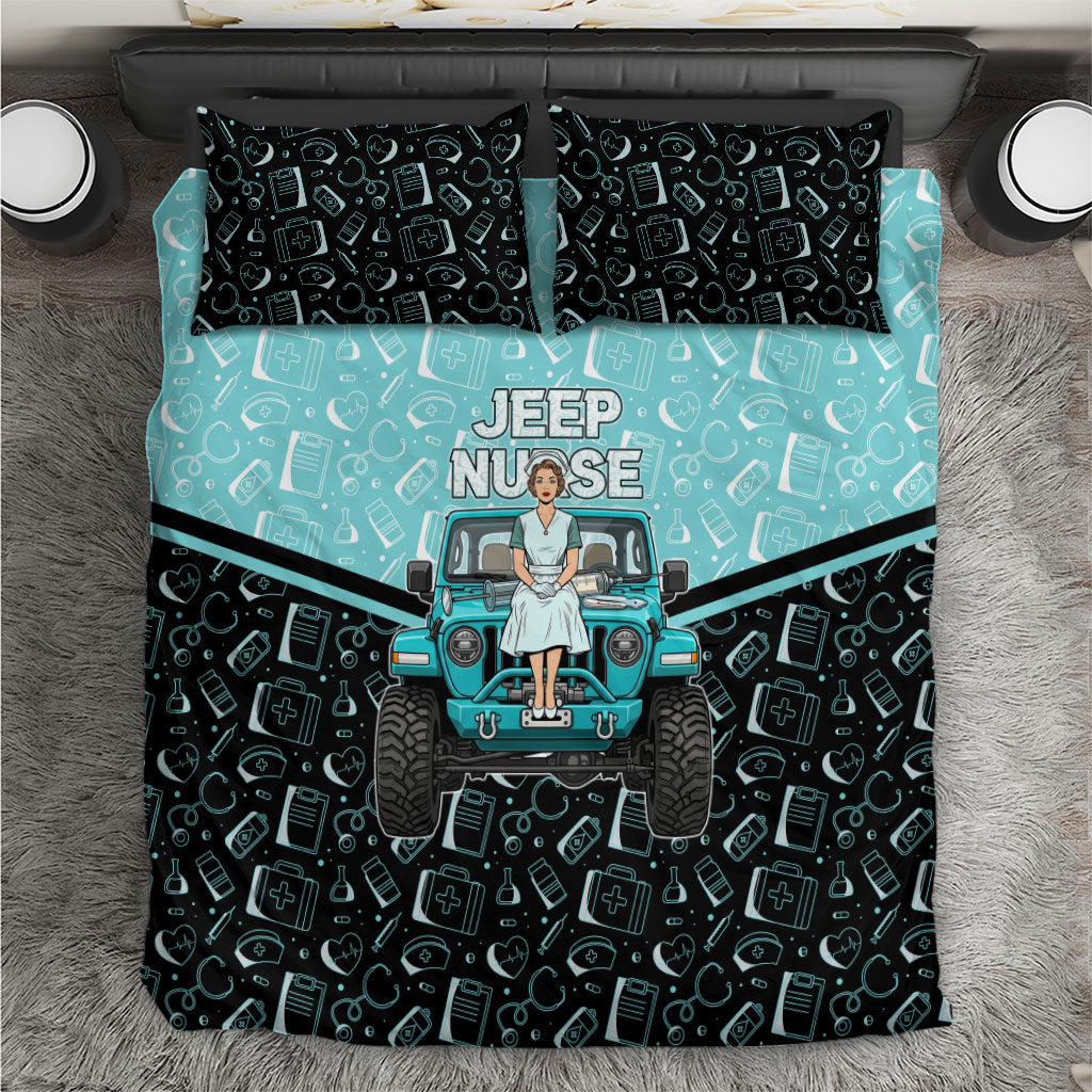 Jeep Nurse Retro Pop Art Bedding Set Vintage Healthcare Professional Pin Up Girl Retro Medical Art