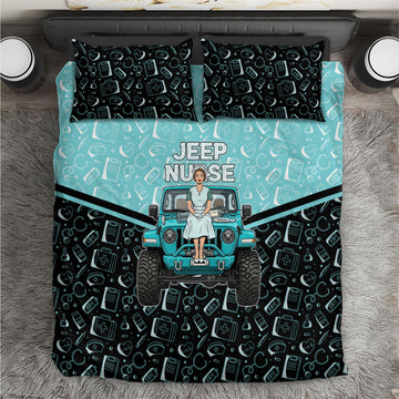 Jeep Nurse Retro Pop Art Bedding Set Vintage Healthcare Professional Pin Up Girl Retro Medical Art