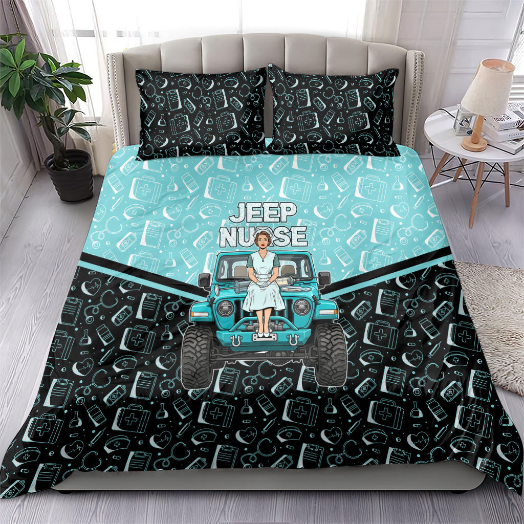 Jeep Nurse Retro Pop Art Bedding Set Vintage Healthcare Professional Pin Up Girl Retro Medical Art