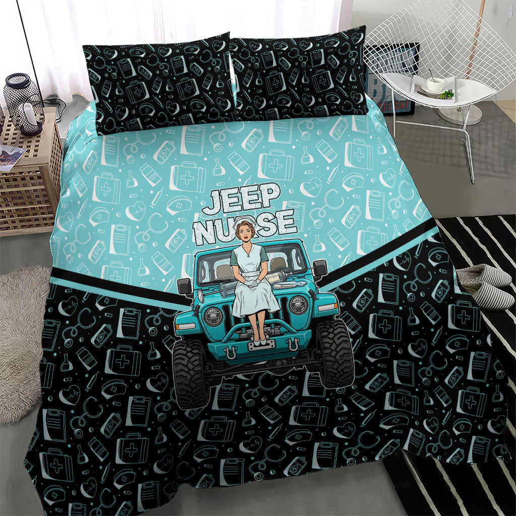 Jeep Nurse Retro Pop Art Bedding Set Vintage Healthcare Professional Pin Up Girl Retro Medical Art