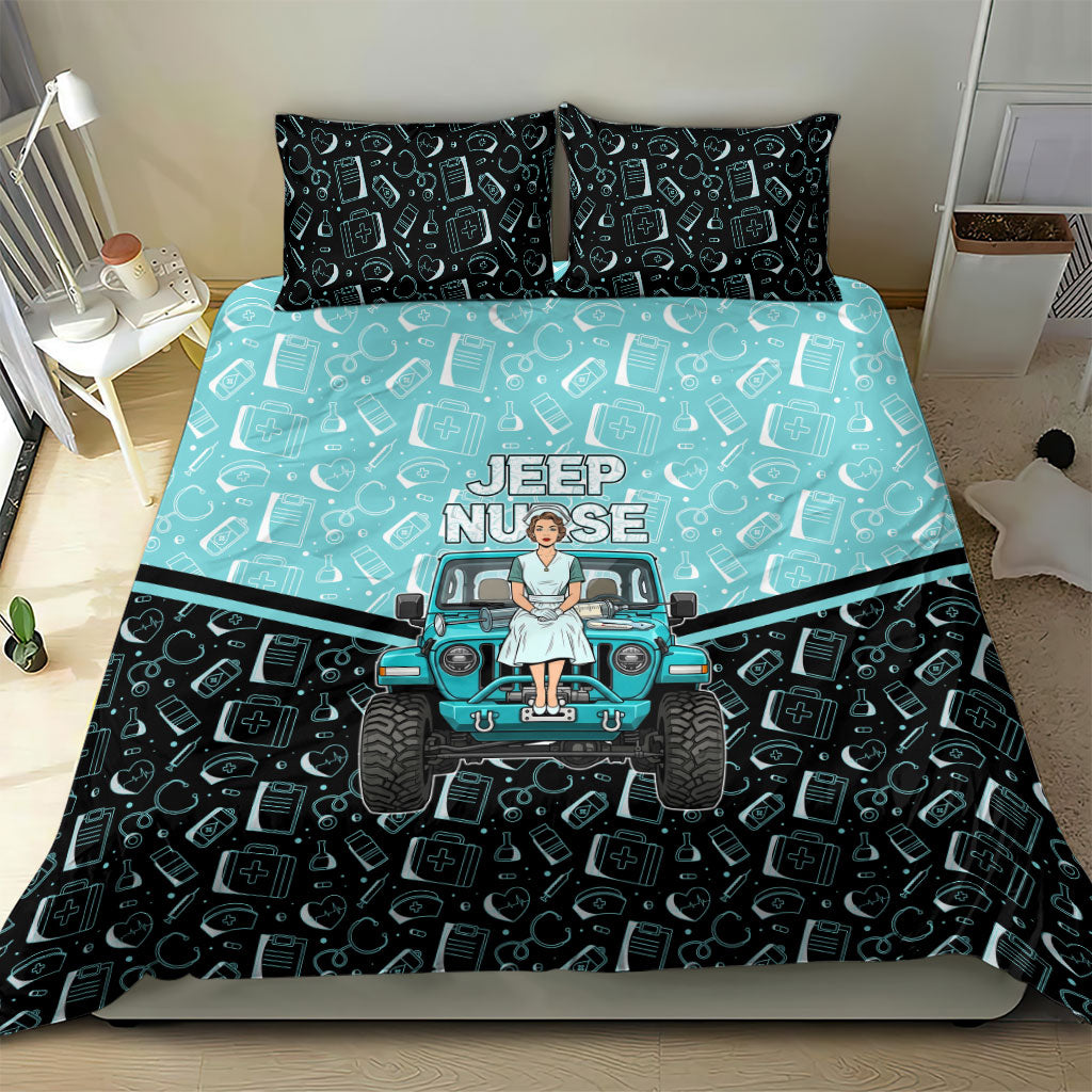 Jeep Nurse Retro Pop Art Bedding Set Vintage Healthcare Professional Pin Up Girl Retro Medical Art