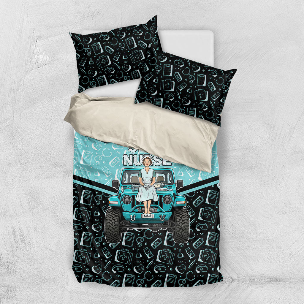 Jeep Nurse Retro Pop Art Bedding Set Vintage Healthcare Professional Pin Up Girl Retro Medical Art