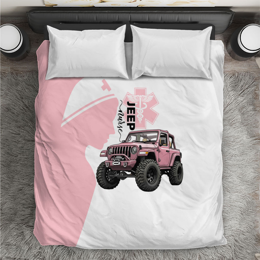 Jeep Nurse Pink Offroad Vehicle Bedding Set Pink Healthcare Star Of Life - Silhouette Female Nurse