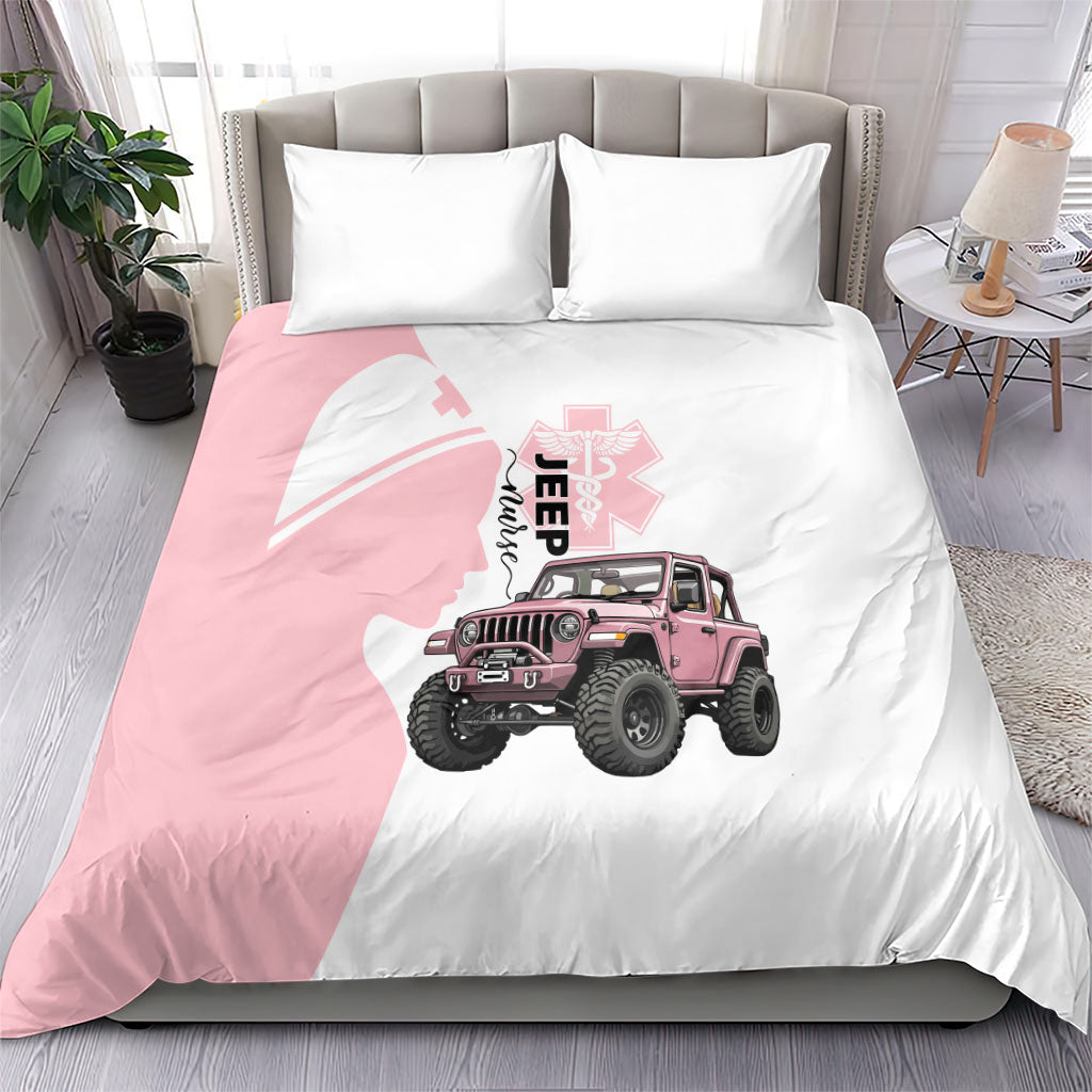 Jeep Nurse Pink Offroad Vehicle Bedding Set Pink Healthcare Star Of Life - Silhouette Female Nurse