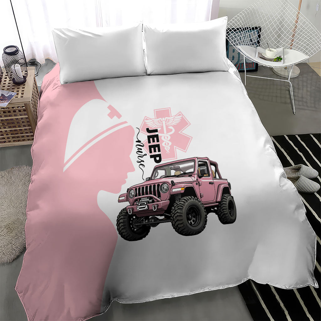 Jeep Nurse Pink Offroad Vehicle Bedding Set Pink Healthcare Star Of Life - Silhouette Female Nurse