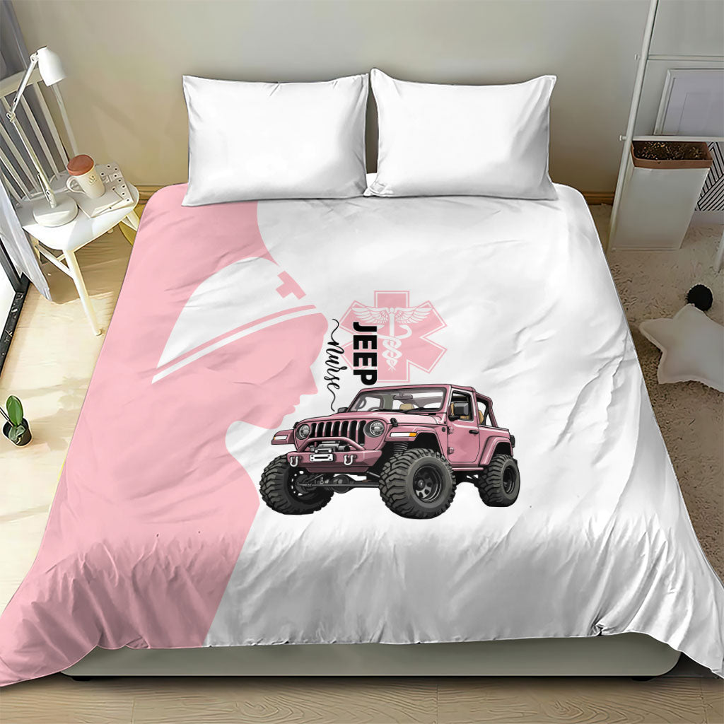 Jeep Nurse Pink Offroad Vehicle Bedding Set Pink Healthcare Star Of Life - Silhouette Female Nurse