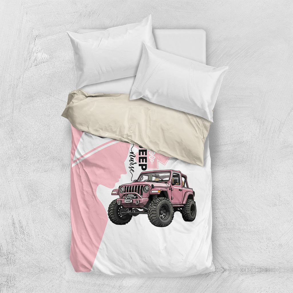 Jeep Nurse Pink Offroad Vehicle Bedding Set Pink Healthcare Star Of Life - Silhouette Female Nurse