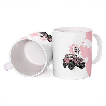 Jeep Nurse Pink Offroad Vehicle Ceramic Mug Pink Healthcare Star Of Life - Silhouette Female Nurse