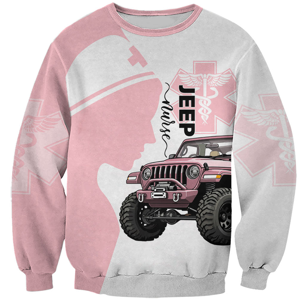 Jeep Nurse Pink Offroad Vehicle Sweatshirt Pink Healthcare Star Of Life - Silhouette Female Nurse