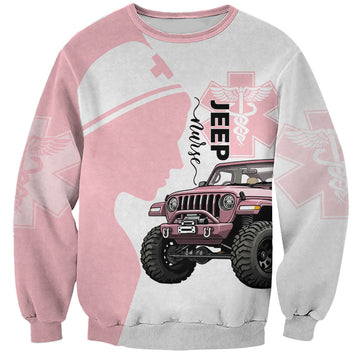 Jeep Nurse Pink Offroad Vehicle Sweatshirt Pink Healthcare Star Of Life - Silhouette Female Nurse