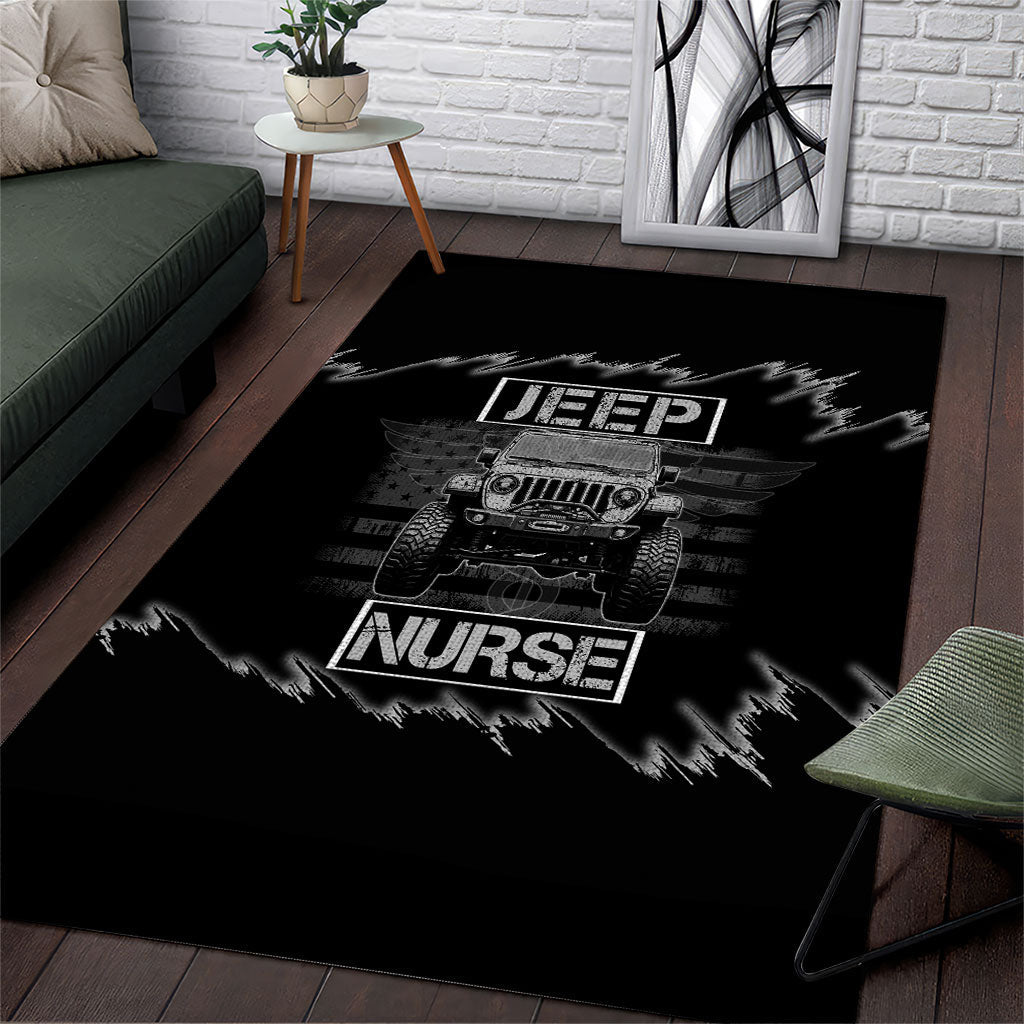 Jeep Nurse Offroad American Flag Area Rug Distressed Grayscale Patriotic Caduceus - Medical Symbol Rugged TS04