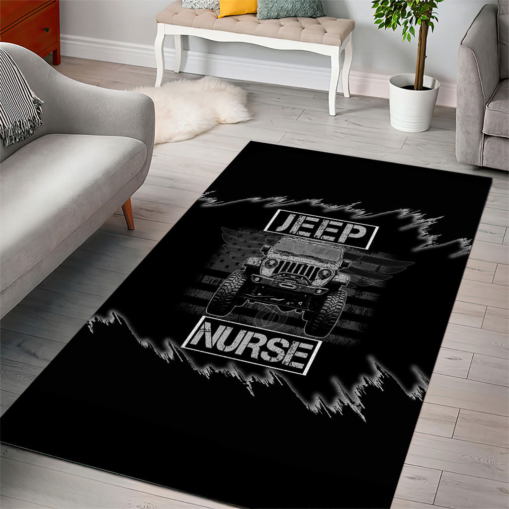 Jeep Nurse Offroad American Flag Area Rug Distressed Grayscale Patriotic Caduceus - Medical Symbol Rugged TS04