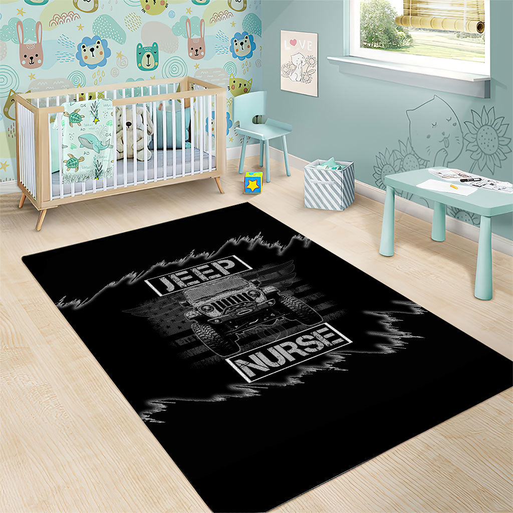 Jeep Nurse Offroad American Flag Area Rug Distressed Grayscale Patriotic Caduceus - Medical Symbol Rugged TS04