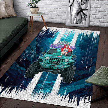 Jeep Mermaid Area Rug Nautical Off-Road Concept With Vibrant Ocean Underwater Art TS04