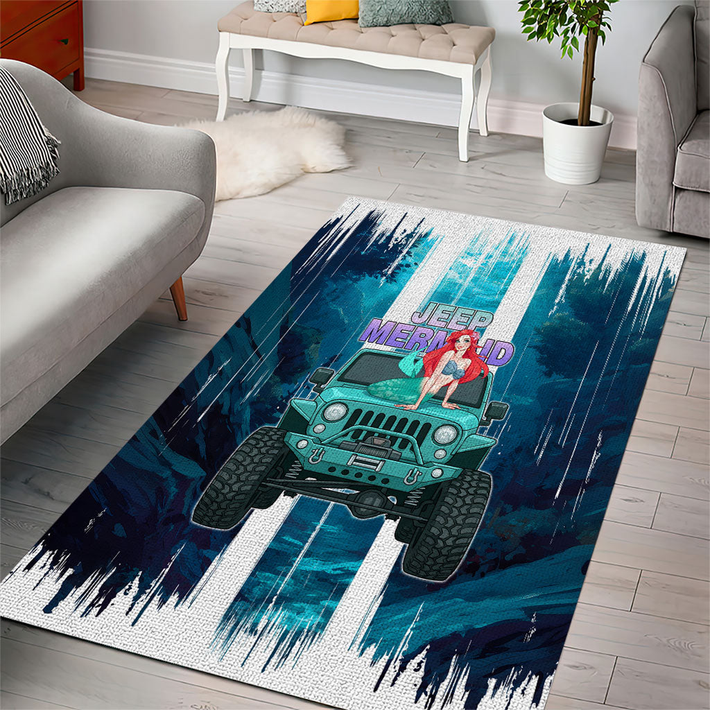 Jeep Mermaid Area Rug Nautical Off-Road Concept With Vibrant Ocean Underwater Art TS04