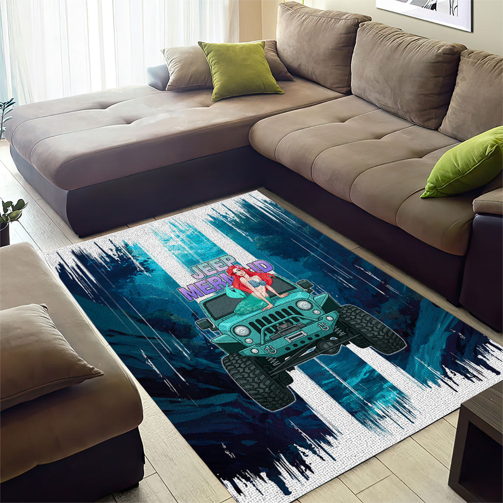 Jeep Mermaid Area Rug Nautical Off-Road Concept With Vibrant Ocean Underwater Art TS04