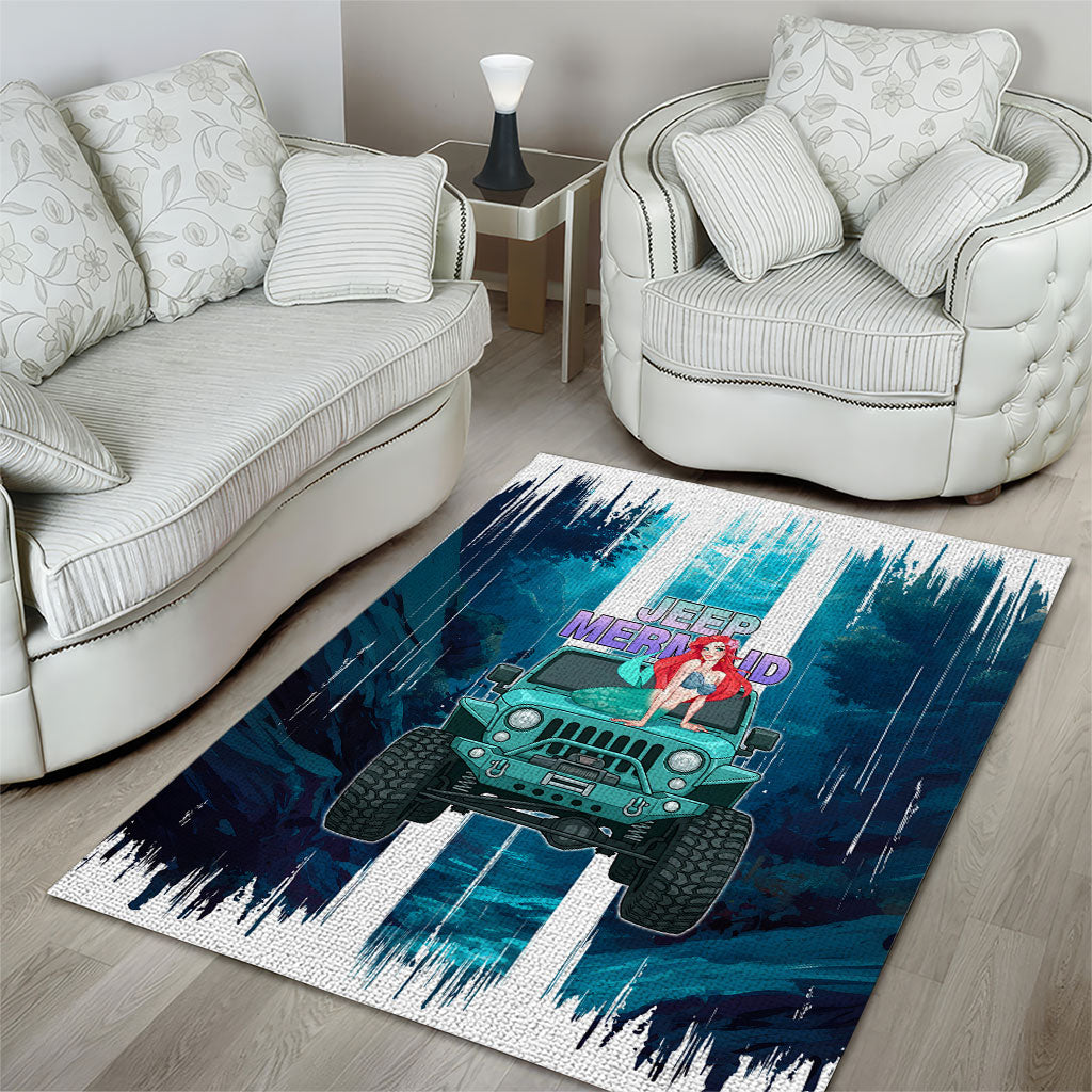 Jeep Mermaid Area Rug Nautical Off-Road Concept With Vibrant Ocean Underwater Art TS04