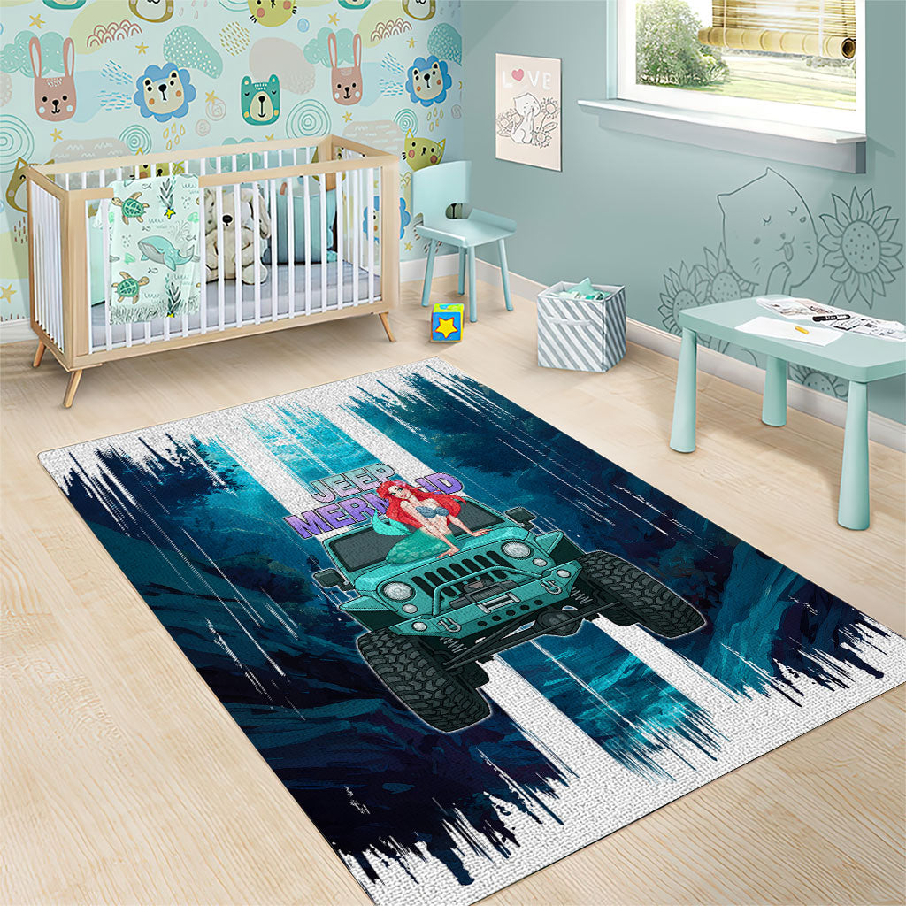 Jeep Mermaid Area Rug Nautical Off-Road Concept With Vibrant Ocean Underwater Art TS04