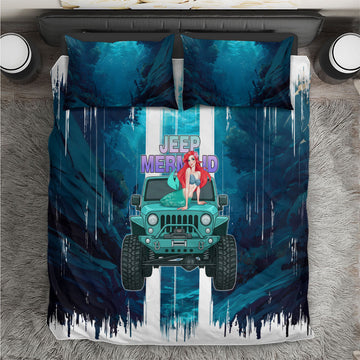 Jeep Mermaid Bedding Set Nautical Off-Road Concept With Vibrant Ocean Underwater Art