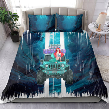 Jeep Mermaid Bedding Set Nautical Off-Road Concept With Vibrant Ocean Underwater Art