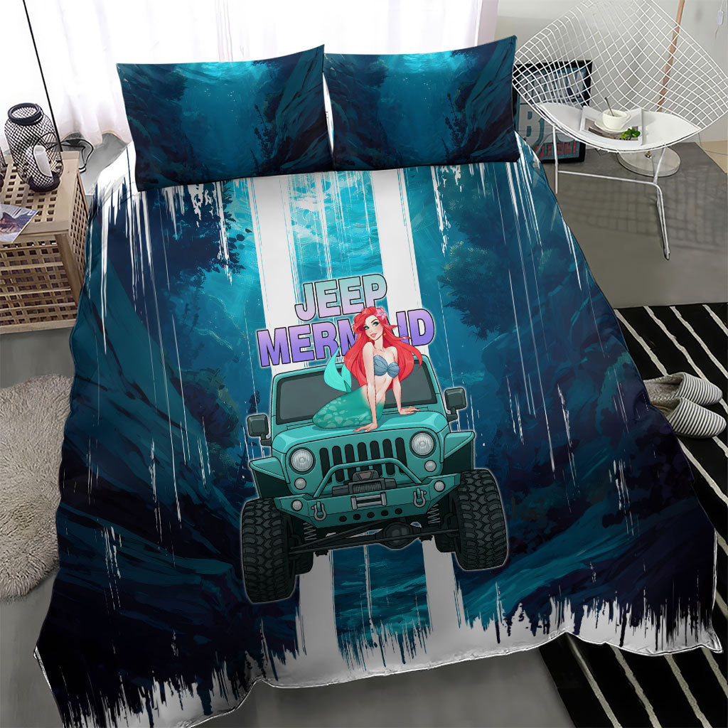 Jeep Mermaid Bedding Set Nautical Off-Road Concept With Vibrant Ocean Underwater Art
