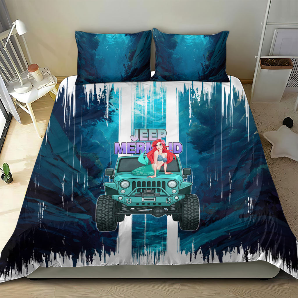 Jeep Mermaid Bedding Set Nautical Off-Road Concept With Vibrant Ocean Underwater Art